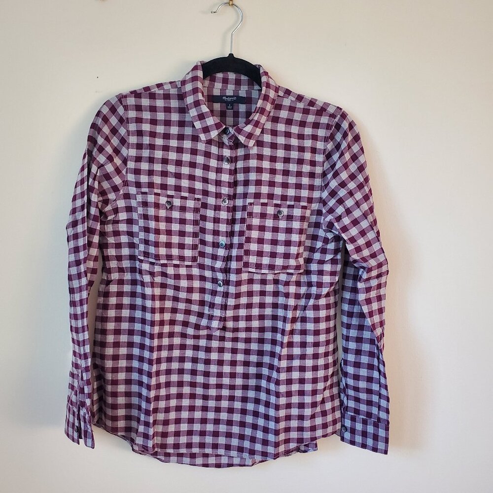Madewell- Women's checked yarn dyed shirt - Size- S Burgundy/grey
